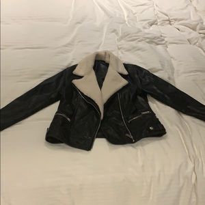 Black Sherpa collar leather jacket
